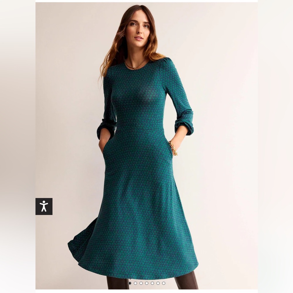 Boden Camille Jersey Midi Dress Emerald Night Lily Sprig NEW